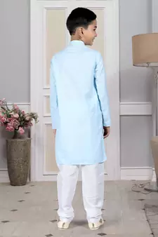 Blue embroidered cotton boys-kurta-pyjama