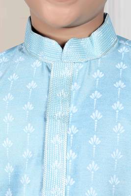 Blue printed art silk boys-kurta-pyjama 4