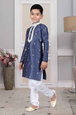 Blue embroidered art silk boys-kurta-pyjama 2