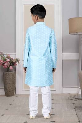 Blue printed art silk boys-kurta-pyjama 5
