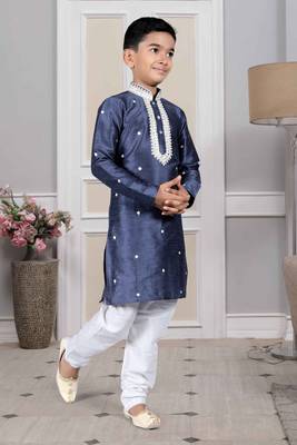 Blue embroidered art silk boys-kurta-pyjama 3