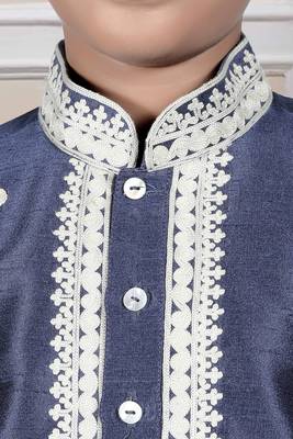 Blue embroidered art silk boys-kurta-pyjama 4