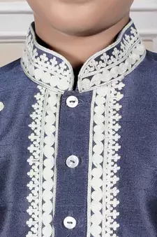 Blue embroidered art silk boys-kurta-pyjama