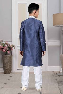 Blue embroidered art silk boys-kurta-pyjama 5