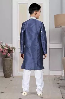 Blue embroidered art silk boys-kurta-pyjama