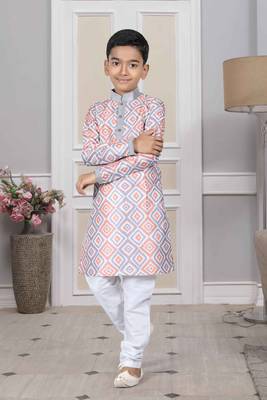 Grey embroidered art silk boys-kurta-pyjama 1