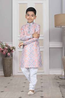Grey embroidered art silk boys-kurta-pyjama