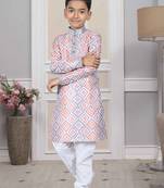 Grey embroidered art silk boys-kurta-pyjama