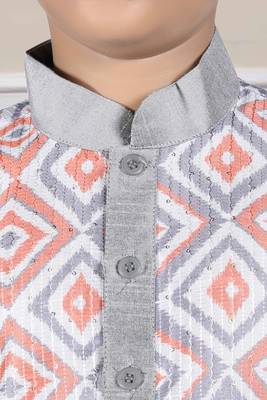 Grey embroidered art silk boys-kurta-pyjama 3