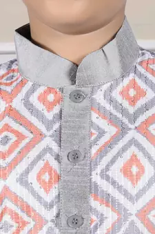 Grey embroidered art silk boys-kurta-pyjama
