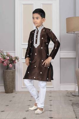 Brown embroidered art silk boys-kurta-pyjama 2