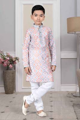 Grey embroidered art silk boys-kurta-pyjama 4