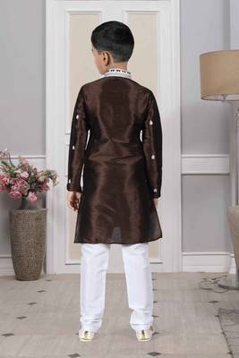 Brown embroidered art silk boys-kurta-pyjama 5