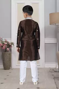 Brown embroidered art silk boys-kurta-pyjama