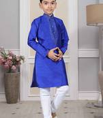 Blue embroidered art silk boys-kurta-pyjama