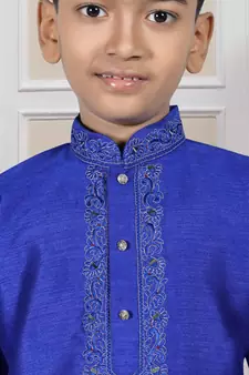 Blue embroidered art silk boys-kurta-pyjama