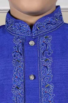 Blue embroidered art silk boys-kurta-pyjama