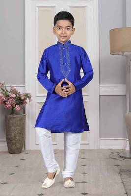 Blue embroidered art silk boys-kurta-pyjama 4