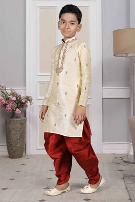 Fawn embroidered art silk boys-dhoti-kurta 2