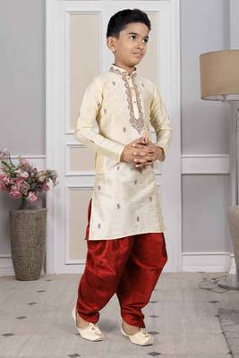 Fawn embroidered art silk boys-dhoti-kurta 3