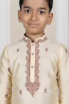 Fawn embroidered art silk boys-dhoti-kurta