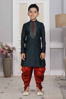 Black embroidered art silk boys-dhoti-kurta 1