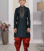 Black embroidered art silk boys-dhoti-kurta