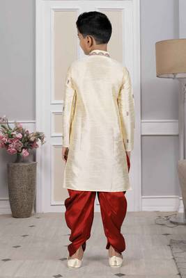 Fawn embroidered art silk boys-dhoti-kurta 5