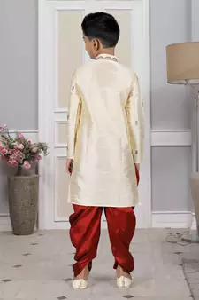 Fawn embroidered art silk boys-dhoti-kurta
