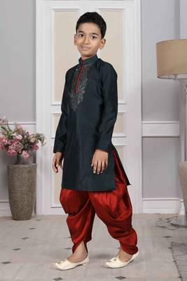 Black embroidered art silk boys-dhoti-kurta 2