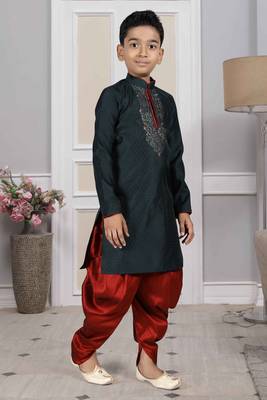 Black embroidered art silk boys-dhoti-kurta 3