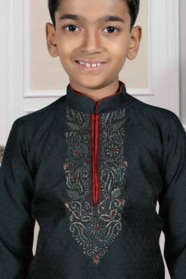 Black embroidered art silk boys-dhoti-kurta 4