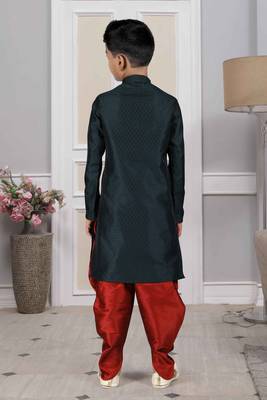 Black embroidered art silk boys-dhoti-kurta 5