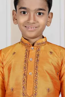 Orange embroidered art silk boys-dhoti-kurta