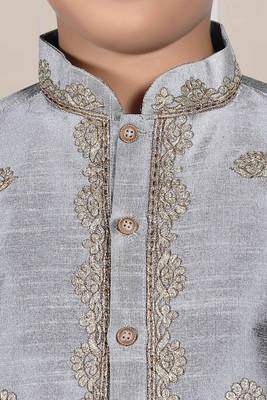 Grey embroidered art silk boys-dhoti-kurta 3