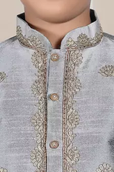 Grey embroidered art silk boys-dhoti-kurta