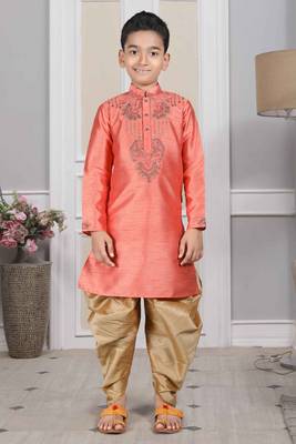 Pink embroidered art silk boys-dhoti-kurta 1