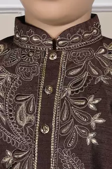 Brown embroidered art silk boys-dhoti-kurta