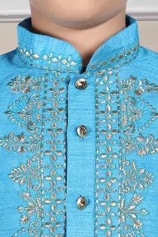 Blue embroidered art silk boys-dhoti-kurta