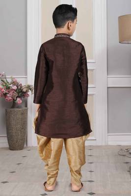 Brown embroidered art silk boys-dhoti-kurta 5