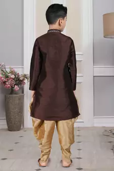 Brown embroidered art silk boys-dhoti-kurta