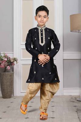 Black embroidered art silk boys-dhoti-kurta 1