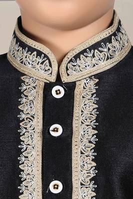 Black embroidered art silk boys-dhoti-kurta 2