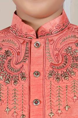 Pink embroidered art silk boys-dhoti-kurta 4