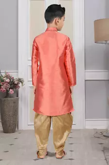 Pink embroidered art silk boys-dhoti-kurta