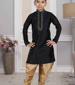 Black embroidered art silk boys-dhoti-kurta