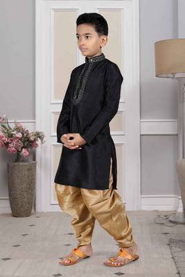 Black embroidered art silk boys-dhoti-kurta 2