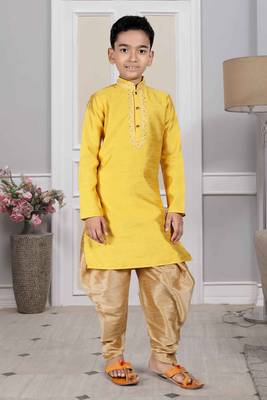 Yellow embroidered art silk boys-dhoti-kurta 1