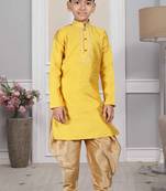 Yellow embroidered art silk boys-dhoti-kurta