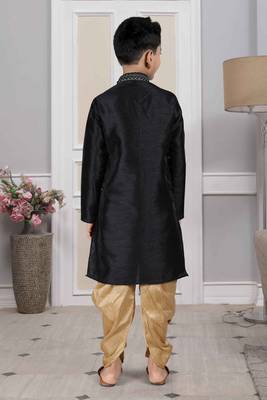 Black embroidered art silk boys-dhoti-kurta 5